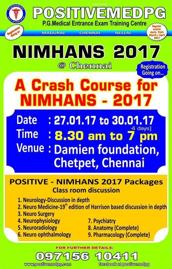 NIMHANS 2017 Entrance Crash Course at Chennai