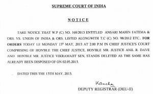 No NEET Hearing on 13th May 2013. Latest Notice from Supreme Court