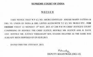 No NEET Hearing on 13th May 2013. Latest Notice from Supreme Court